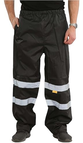 shelikes Mens Hi-Vis Rain Trousers Waterproof Workwear Safety Over Trouser Reflective Work High Viz Visibility Pants with 2 Side Pockets