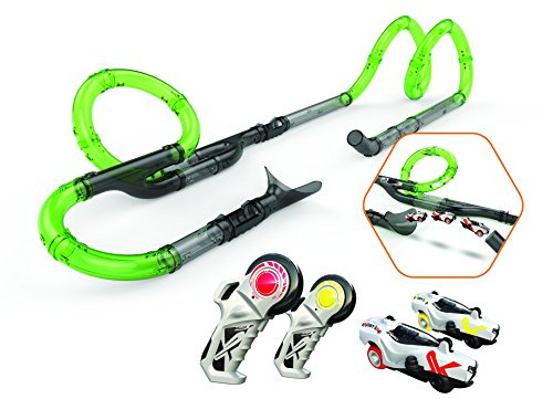Silverlit EXOST Loop RC 20232 Infinity Racing Set by, 2 Auto inkl. Lichteffekten, 27 Bauteile, Rennbahn, individualisierbares Klicksystem, Autorennstrecke mit Loopings, grün, ab 5 Jahren