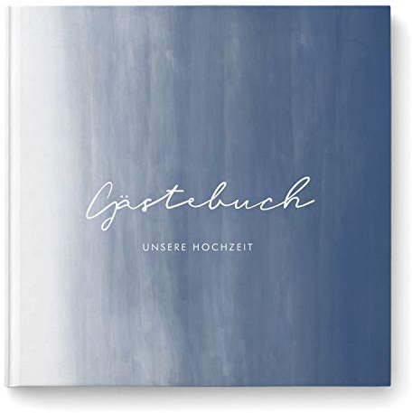 DeinWeddingshop Gästebuch zur Hochzeit, Hochzeitsgästebuch Fotobuch Hardcover - Watercolor Serie - quadratisch, 104 weiße Seiten (Marine-blau)