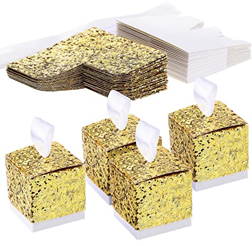 TsunNee Süßigkeitenschachteln aus Papier, glitzernd, für Hochzeit, Gastgeschenk, Party, Geschenkbox, kreative Papierboxen gold