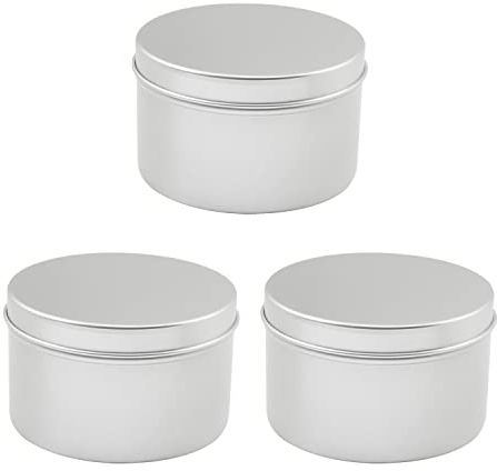 Othmro Runde Metalldosen, Aluminium-Blechdosen mit Schraubdeckel, 80 x 50 mm (T x H), silberfarbene Blechdosen für Salbe, Gewürze, Lippenbalsam, Tee oder Süßigkeiten, 200 ml, 3 Stück