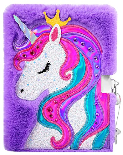 PinkSheep Unicorn Diary for Girls with Lock and Keys, Unicorn Journal, Magic Unicorn Notebook for Kids, Plush Secret Diary Lined Notebook 300 Pages for Writing and Drawing, Unicorn Gifts For Girls