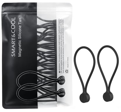 SMART&COOL Reusable Silicone Magnetic Cable Ties for Bundling and Organizing, Holding Stuff, Book Markers, Fridge Magnets, Assorted Color, 7.16'' (20-Pack, Black)