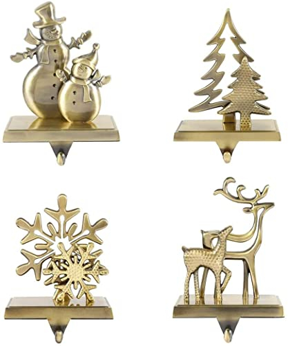 Yuokwer Set mit 4 Weihnachtsstrumpf-Haltern für Kaminsims, Weihnachtsstrumpf-Haken für Kamin, Metallhaken für Kamine, Regalaufhänger, Kaminsims, Dekoration (4 Stück Bronze)