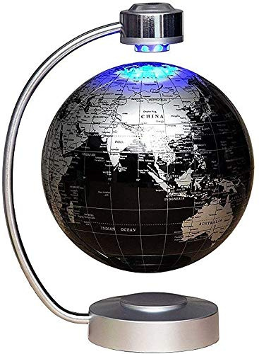 GYLEJWH Globo flotante magnético de levitación de tierra giratoria LED iluminado Mapa del Mundo Globo 20,32 cm para escritorio, oficina, decoración del hogar, niños, aprender geografía, color negro