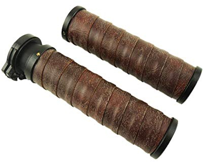YBSM Universal 22mm CNC Vintage Motorrad Griff Bargriffe Mit Retro Leder Vintage Cafe Racer Lenker Griff (Color : A-1)