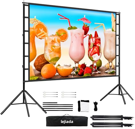 150 Inch Outdoor Projector Screen with Stand, 4K HD Portable Foldable Movie Screen for Garden, Camping, Home Cinema and Sports Night, Anti Crease Fabric, Front Rear Projection, Quick Setup, Carry Bag