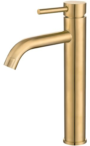 VALAZ Wasserhahn Bad Hoch Goldfarben | Einhebelmischer Waschbecken, Warm und Kaltwassermischer, Wassersparer | Schnelle Installation | Brass, Stainless, Rund, Jabalon-Serie