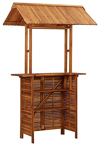 Gecheer Tavolo da pranzo per esterni, 122 x 106 x 217 cm, con tetto, tavolo da pranzo in legno massello di acacia, tavolo da giardino, tavolo da birra, tavolo a mosaico