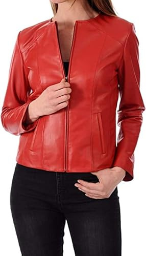 KUIRMODA Women's Leather Jackets - Motorcycle Biker Lambskin Leather Jacket For Girl, Moto Riding Party & Casual Jackets, Small - Red