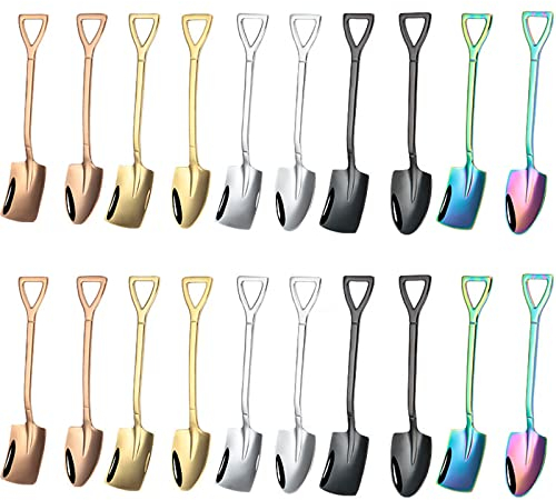 20 Stück Shovel Shaped Creative Spoons, Stainless Steel Coffee Spoons, Stainless Steel Spade Spoon, Geeignet für Nachmittagstee, Bars, Cafés(Farbig)