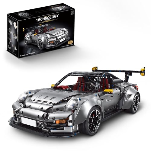 FigureArt Technik Sportwagen Auto Bausatz, 3389 Teile 1:8 Groß Technik Auto Klemmbausteine(Originalverpackung) (Grau)