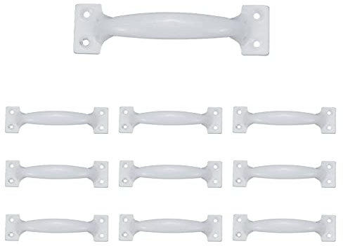 Dahszhi 10Pcs 5 Inch Rustic Gate Handle Pulls Vintage Utility Door Pulls for Home Improvement, Barn Door Hardware with Screws,Painted White