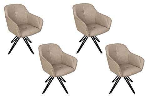 SAM 4er Set Drehstuhl Elbe, 180 Grad drehbar, Kunstlederbezug Taupe, Esszimmerstuhl/Armlehnstuhl mit kleinem Rauten-Muster außen, Metallgestell schwarz