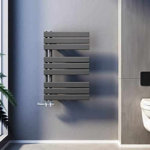 SUNXURY Badheizkörper 762 x 500 mm Handtuchheizkörper Seitenanschluss Anthrazit Handtuchwärmer 342 Watt Heizkörper für Bad Badheizkörper mit Chrom Multiblock Thermostat