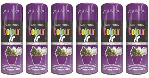 HitlineUK 6 x Purple Spray Paint 400ml Gloss Purple Paint for Walls, Interior & Exterior Wall Paint Wood Paint Plastic Paint.
