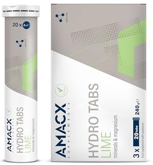 AMACX Hydro Tabs, Elektrolyte ohne Zucker Tabletten mit Vitamin C, 3 x 20 Magnesium Brausetabletten, Hydration für Sportler, Elektrolyte Sport, Recovery Drink für Mineralienhaushalt (Zitrone)