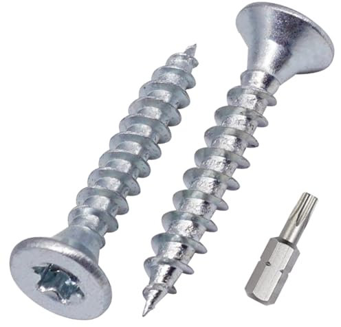SKIR'CO (300 piezas) Tornillos para madera de acero galvanizado 4,0 x 25 mm, cabeza Torx, cabeza avellanada, tornillos para aglomerado, totalmente roscados