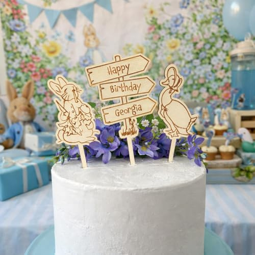 Personalised Peter Rabbit & Jemima Cake Topper Set, Birthday Decoration | Create a beautiful Beatrix Potter centrepiece for a celebration to remember.