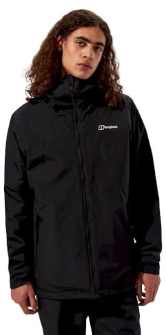 Berghaus Men's Deluge Pro Insulated Waterproof Shell Jacket | Adjustable | Durable Coat | Rain Protection Waterproof Jacket, Black/Black, S