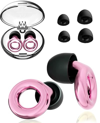 Ear Plugs for Sleep Noise Cancelling Earbuds for Sleeping, Soft and Reusable Silicone Ear Plugs for Sleeping/Concerts/Motorcycle/Festival with 4 Pair Ear Tips in Four Sizes XS, S, M, L(Pink)
