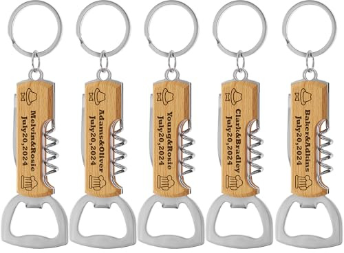 CWYW Apribottiglie in Legno Personalizzato, Regalo per Testimone di Nozze, Regalo Inciso per Padre, Nonno, Barista, Multifunzionale