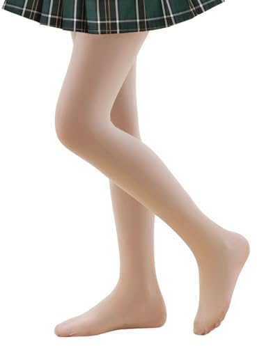 Smivibe Girls Tights Plain School Tights Kids Footed Ballet Dance Pantyhose Soft Microfiber Nude 4-6 Years
