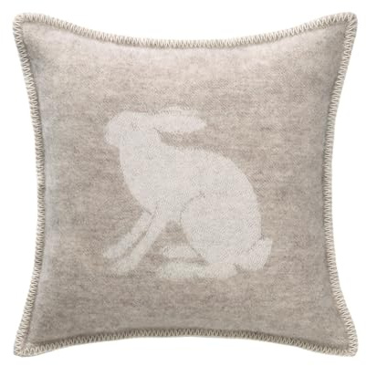 JJ Textile Hare Cushion Cover 100% Wool - Soft & Cosy with a Reversible Design - Decorative Square Throw Cushion Covers for Bed, Sofa & Home Decor - 45cm x 45cm