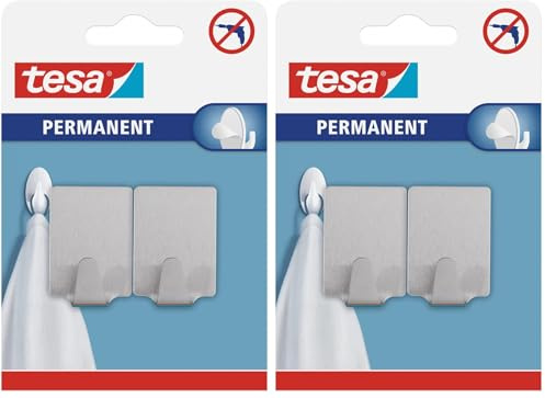 Tesa Powerstrips Ganci Large Rettangolare - Gancio Adesivo Rimovibile per Vetro, Piastrelle, Legno, Plastica e Altre Superfici - Impermeabile - Metallo - Forte Tenuta fino a 2 kg (Confezione da 2)
