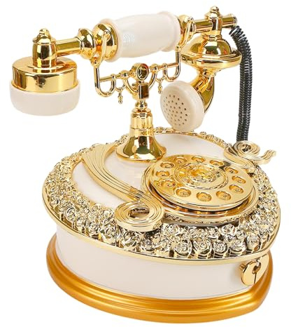 Big Vintage Telephone Jewelry Box 7x8 with Drawer - Heart Shaped Trinket Music Boxes with Retro Dial, Victorian Storage, Cute Antique Gifts for Women, Unique Style Home Decoration, Shelf Decor