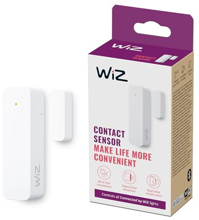WiZ Kontaktsensor - Heim-Überwachung &-Automatisierung, Echtzeit-Warnungen, Lichtalarm, Heimsicherheit, Benachrichtigungen, App-Steuerung, verbindet Sich mit WiZ Kamera und Lichtern, 1er Pack
