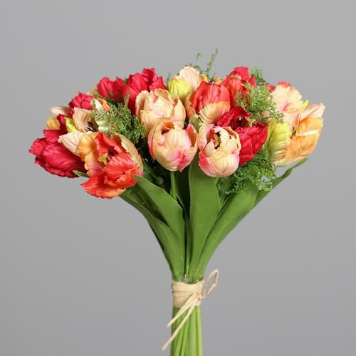Seidenblumen Roß Tulpenbouquet/Tulpenstrauß 30cm DP Kunstblumen künstlicher Strauß Ranunkel Blumen (rot-orange-gelb)