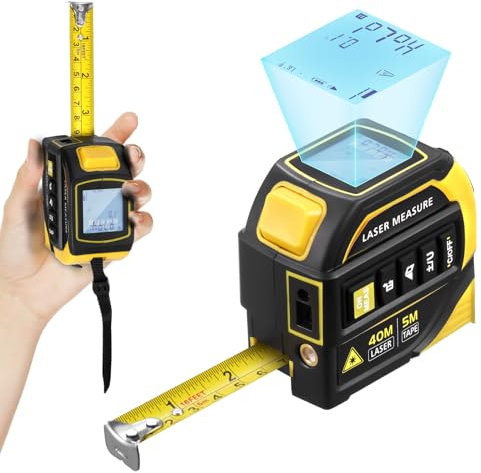 4-in-1-Maßband, digitales Laserbandmaß mit LCD-Digitalanzeige, wiederaufladbarer digitaler Laser-Entfernungsmesser, 5 m Maßband, 40 m Lasermessung, Entfernungs-/Flächen-/Volumenmessung