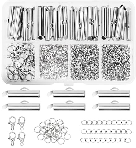 Mandala Crafts 16mm Silver Tone Seed Bead Sliders Clasps for Jewelry Making – 300 Slide Connectors Bars End Clasp Tubes Caps Finding
