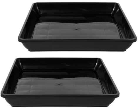 BESPORTBLE Soucoupe carrée : 2 plateaux en plastique pour pot de fleurs, soucoupes pour pot de fleurs, plateau d'égouttement d'eau pour plantes noires de 35 cm (25 x 25 x 3,50 cm)