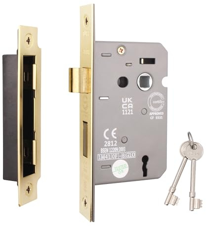 EAI Polished Brass Sashlock - Fire Rated & CE Approved Mortice Door Lock & Keys 64mm / 2.5 Inch