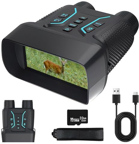 QQJIN Dispositivo de visión nocturna para adultos, vídeo 4K UHD y imagen de 36 MP, dispositivo de visión nocturna militar con tarjeta TF de 32 GB, zoom digital 8X, 400 m Full Dark para camping