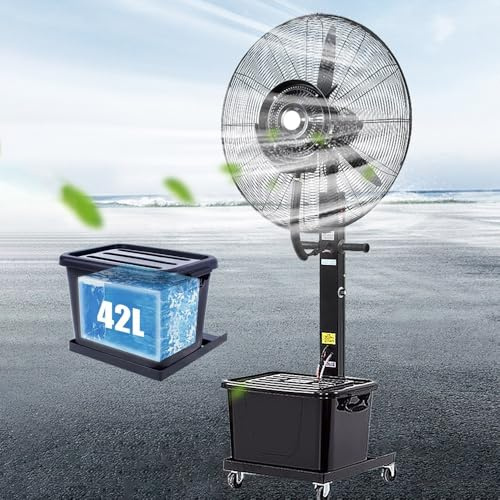 Ventilador De Pedestal Para Patio Exterior Ventiladores Potente 3 Velocidades Ventilador Nebulizador Industrial De Pie Con Depósito Y Ruedas Para Garaje Fábrica Taller(55cm/21.6in)