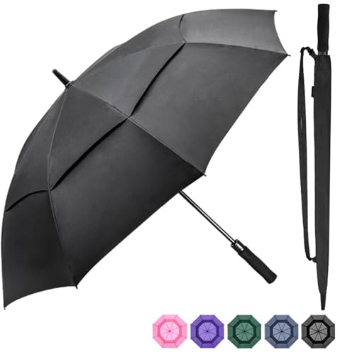 RUMBRELLA Golf Umbrella Windproof UV Umbrellas Large UPF 50+ Auto Open 55IN (B: Black)