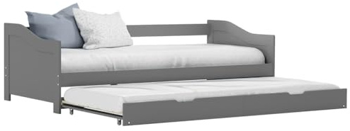 Teenpull Ausziehbares Schlafsofa Bettgestell Grau aus massivem Kiefernholz, 90x200 cm, mit ausziehbarem Unterbett auf Rollen, platzsparend für Gästezimmer und Kinderzimmer