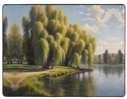 WZYWHJ Tappeti per soggiorno, tappeto runner antiscivolo per asilo nido tappeto da gioco 160 x 122 cm con stampa di alberi di salice dal lago