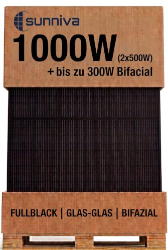 SUNNIVA® Solarmodul 2x 500 W FULL BLACK Bifazial Glas PV Modul Solarpanel - PMax 1000W (2x500W) Bifacial N-Type, für Balkonkraftwerk oder PV Solar Anlage