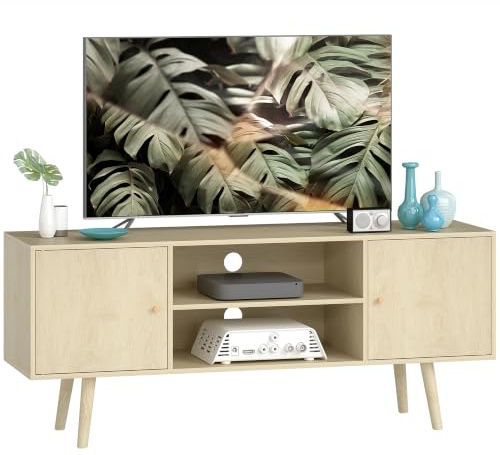 HOMCOM mobile TV 120 cm, mobile TV per televisori fino a 55 con 2 armadi e 2 ripiani a giorno, panca TV moderna per soggiorno, camera da letto, effetto legno naturale