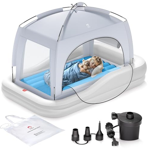 QPAU Inflatable Toddler Travel Bed (Grey & Blue)