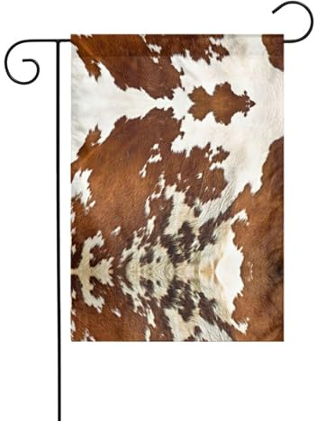 Drapeau de jardin imprimé en peau de vache rouge et blanc, drapeaux d'extérieur d'hiver et bannière de cour pour porche, pelouse, jardin, décorations de Noël