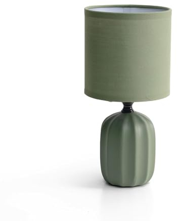 THE SECRET HOME Lámpara de Mesa de Cerámica y Tela Verde - D. Ø 12x25 cm - Iluminación para Hogar - Decoración para Dormitorio y Salón - Modelo 1