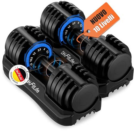 DH FitLife Justerbara hantlar, 12 kg/25 kg, 2,5–12 kg/4–25 kg, med 10 viktnivåer, variabel vikt 10-i-1 (12 kg x 2)