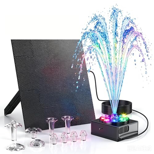 Forever Speed Solarbrunnen für Draussen mit akku mit LED 6W, Solar Springbrunnen für Aaußen für Teich, Garten,Vogel Bad, Teichpumpe Solar Springbrunnen Max Wassersprühhöhe 100L/H