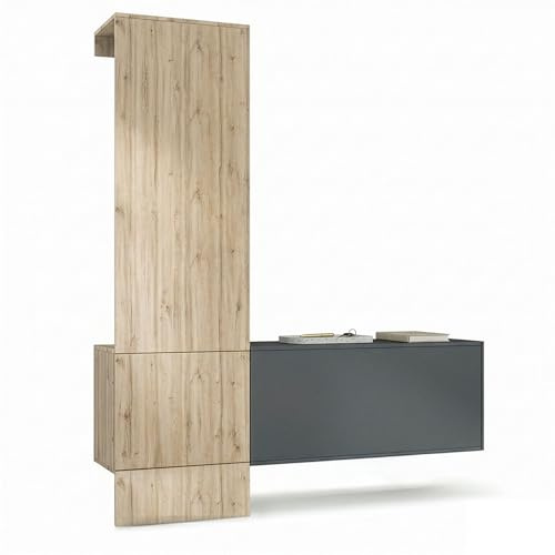 InnoFurn Garderoben-Set Nivo, Minimalistische Flurgarderobe mit Push-to-Open, Made in Germany Eingangsmöbel, Eiche Evoke (52 x 193 x 35 cm)