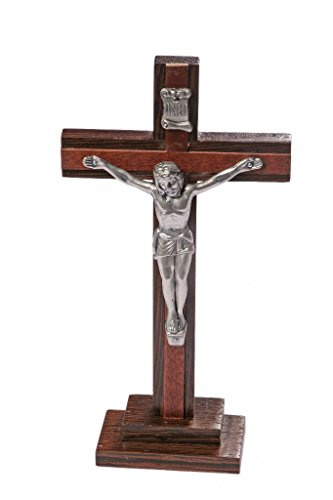Crucifix Free Standing Wood Standing 20 cm high. Traditional Catholic Free Standing Cross. Standing Cross Wooden on a Stand.